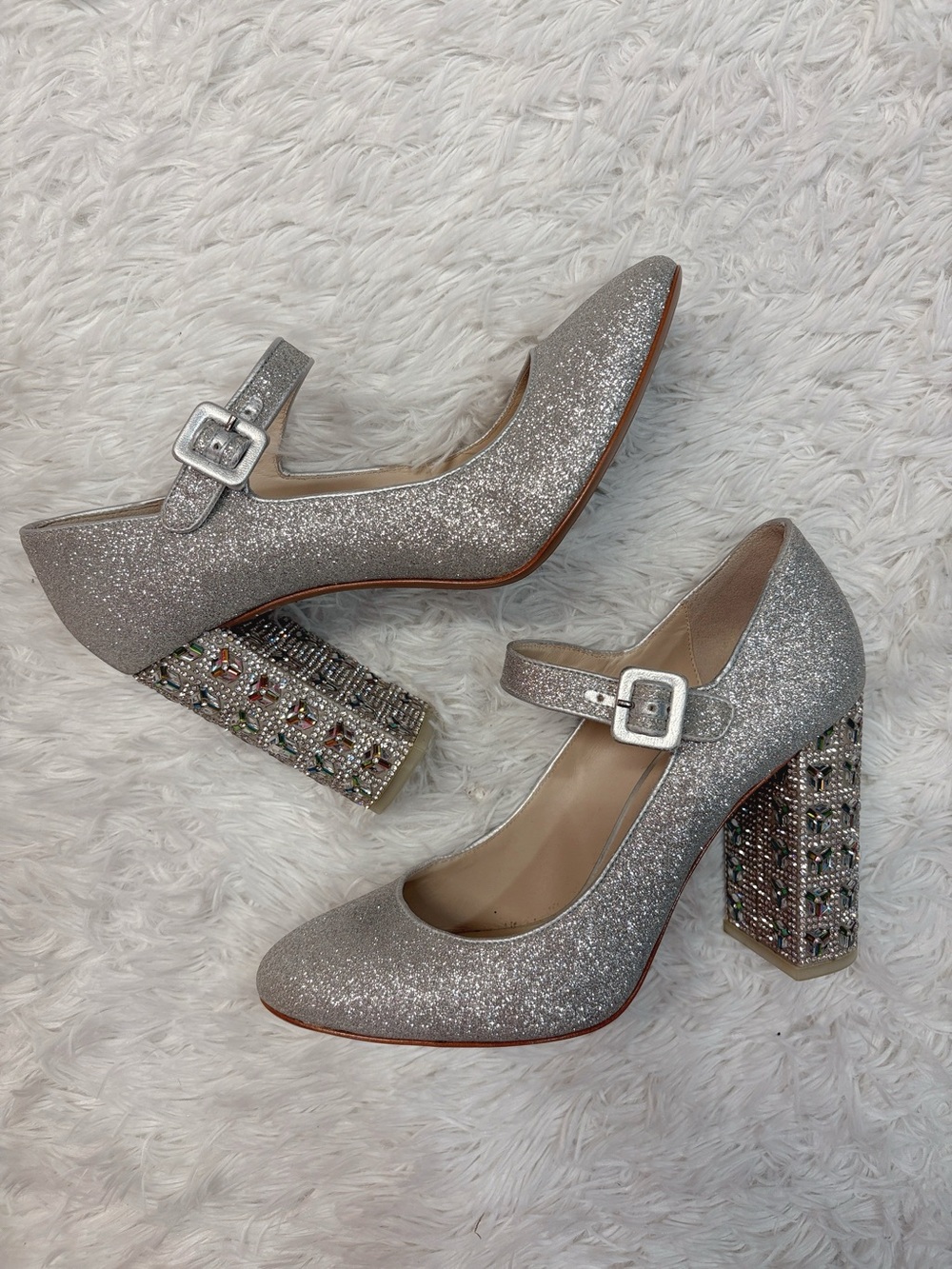 Sophia Webster Silver Sparkle Mary Jane Heels Jeweled